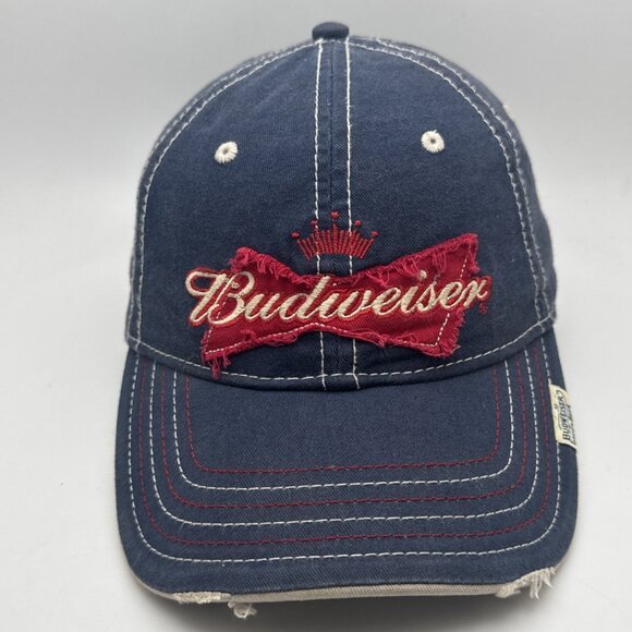 Budweiser Hat Mens Strap Back Brown Spellout Script Scripped Lager Beer VGUC Cap - Picture 1 of 6